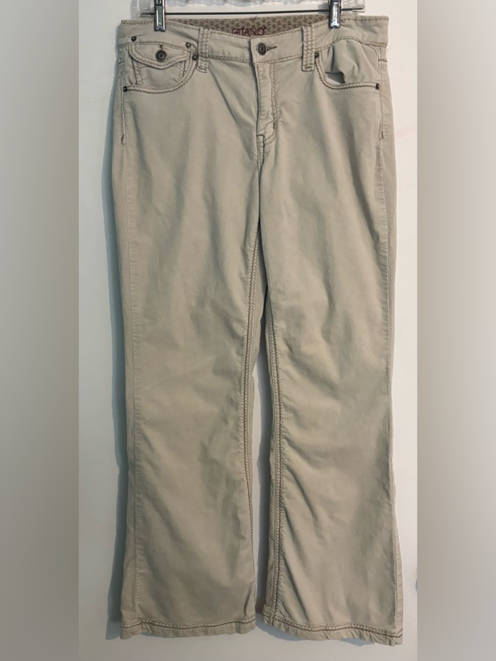 Vintage 90s Y2K Womens 14 Tan Corduroy Pants Wide Leg Double Thread Details